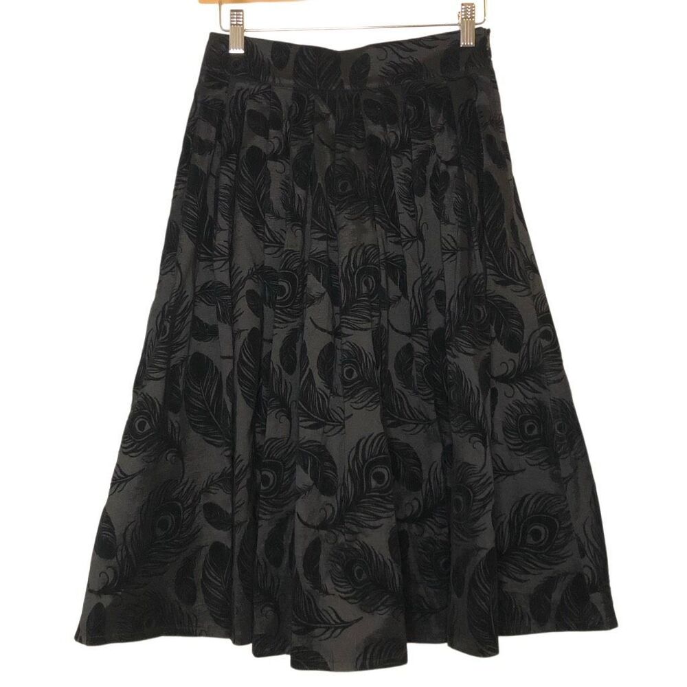Voodoo Vixen Black Flocked Peacock Feather Swing Midi Skirt Small Rockabilly Got - Picture 3 of 10